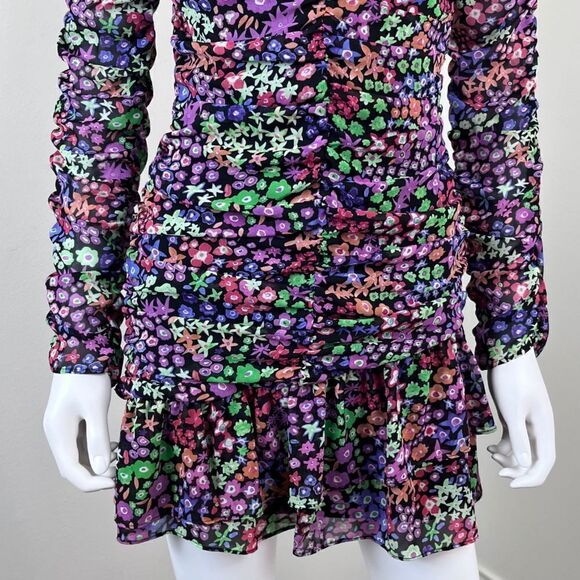 Zara Size XS Ruched Tiered Semi Sheer Resort Floral Print Draped Mini NEW Dress - Picture 4 of 15